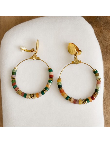 Boucles d'oreilles clips créoles Heishi