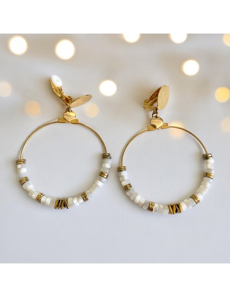 Boucles d'oreilles clips créoles Heishi