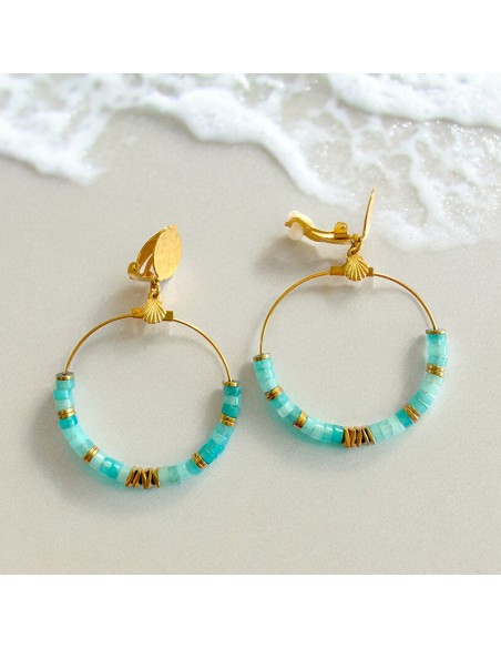 Boucles d'oreilles clips créoles Heishi