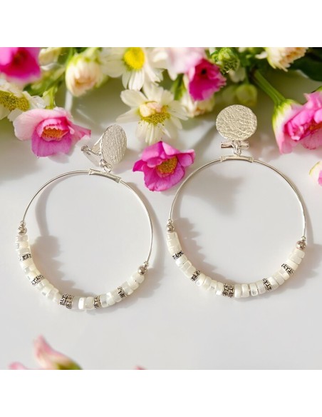 Boucle d'oreille clip  Créole Heishi argent 925