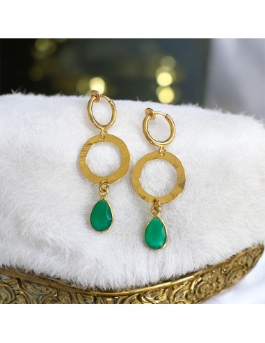 Boucles D'Oreilles Pendantes Fantaisie – Vert Turquoise Et Bronze – Clip Argenté – Marque Générique