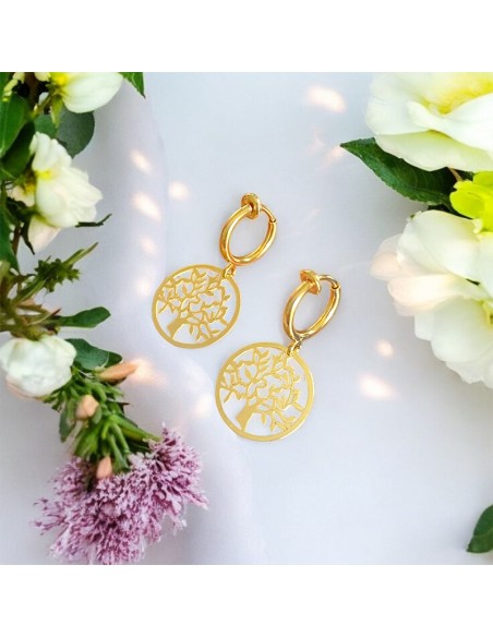 Boucles d'oreilles clips plaqué or Arbre de vie