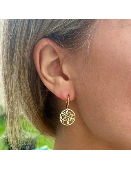 Boucles d'oreilles clips plaqué or Arbre de vie