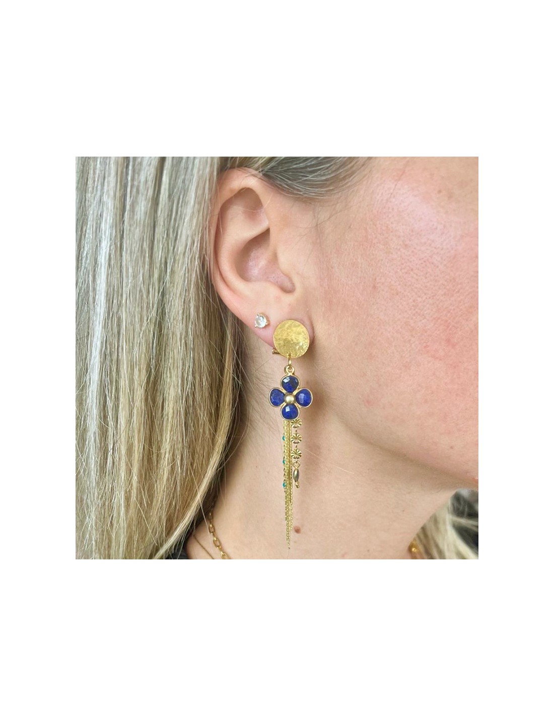 Boucles D'oreilles Clip Goutte CZ Bleu Belle Époque - Non Percées, Neuves Sans Emballage