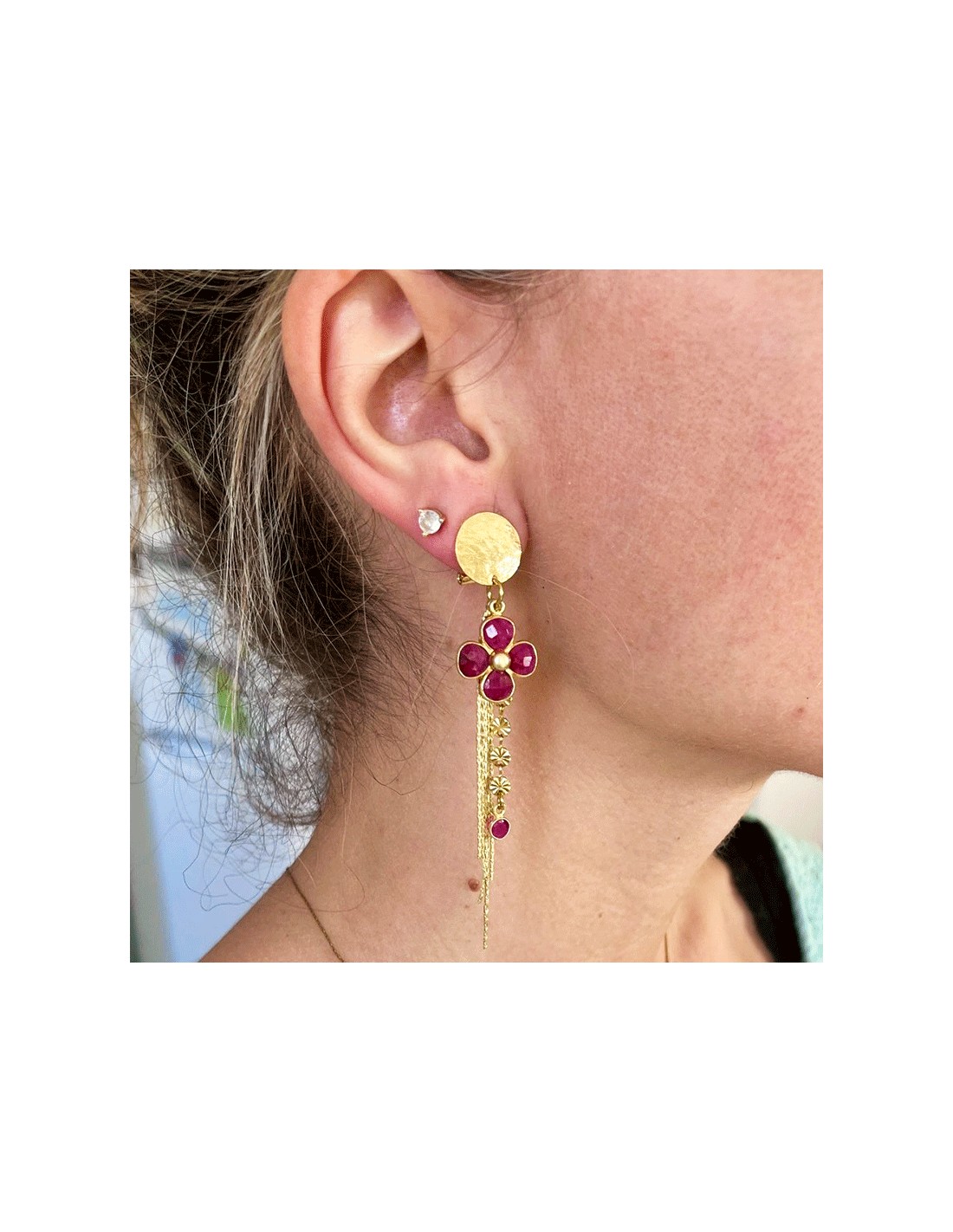 Boucles d'oreilles dorées roses acrylique