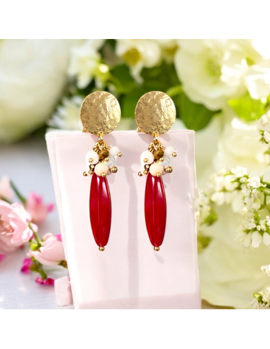 Boucle d'oreille clip jade orange argenté 2