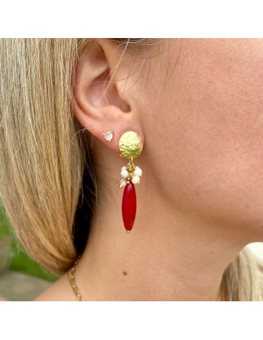 Boucle d'oreille clip jade orange argenté