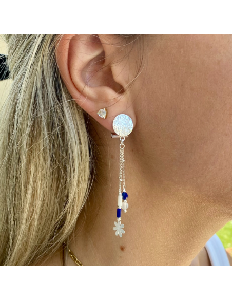 Boucles d'oreilles clips Botanic argent pendantes fleur