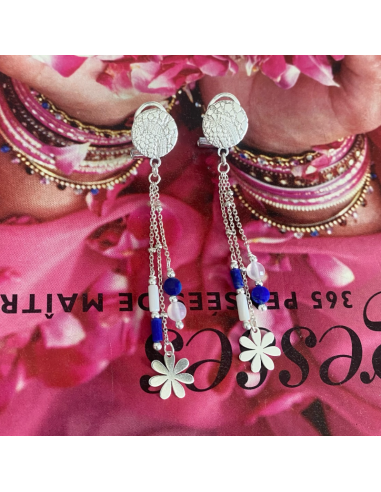 Boucles d'oreilles clips Botanic argent pendantes fleur