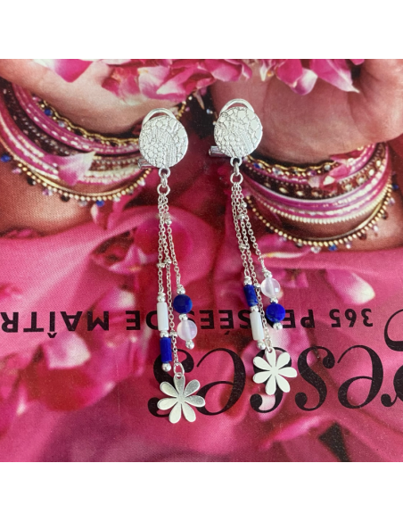 Boucles d'oreilles clips Botanic argent pendantes fleur