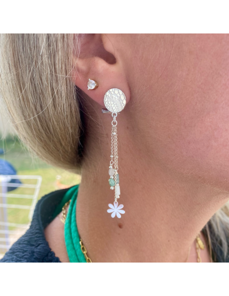 Boucles d'oreilles clips Botanic argent pendantes fleur