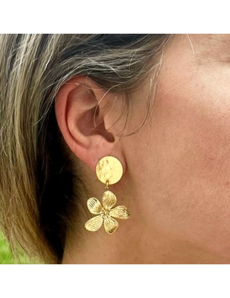 Boucle d'oreille Fleur acier