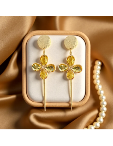 Boucles D'oreilles à Clips Longues Avec Fleur Et Perle Noire Et Dorée - Style élégant