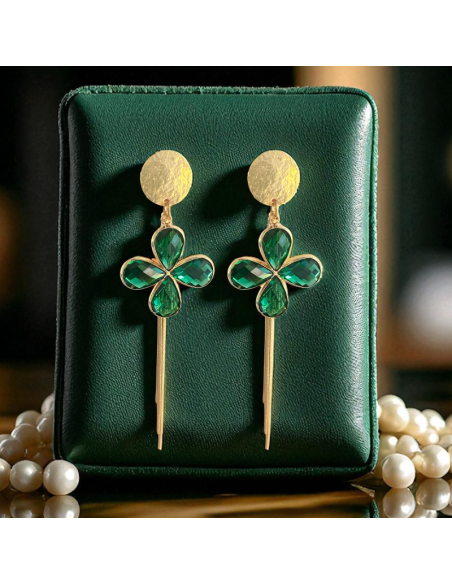 Boucles d'oreilles longues trèfles plaqué or