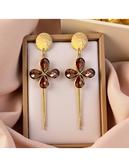 Boucles d'oreilles longues trèfles plaqué or