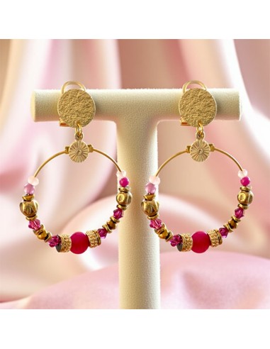 Boucles d'oreilles clips créoles rose...