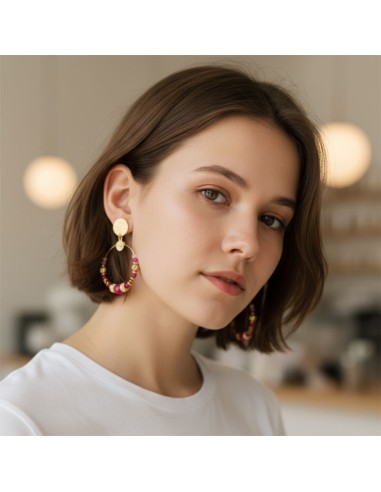 Boucle d'oreille créole rose/fuchsia 2
