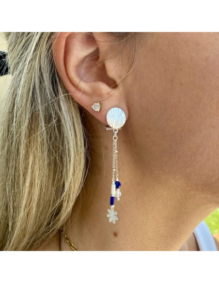 Boucles d'oreilles clips Botanic argent pendantes fleur