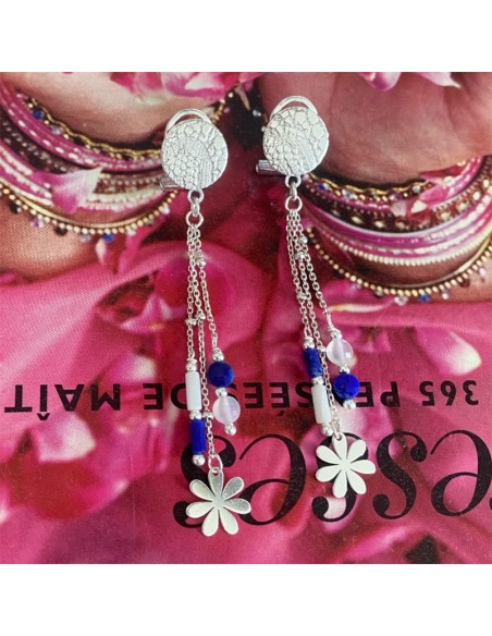 Boucles d'oreilles clips Botanic argent pendantes fleur
