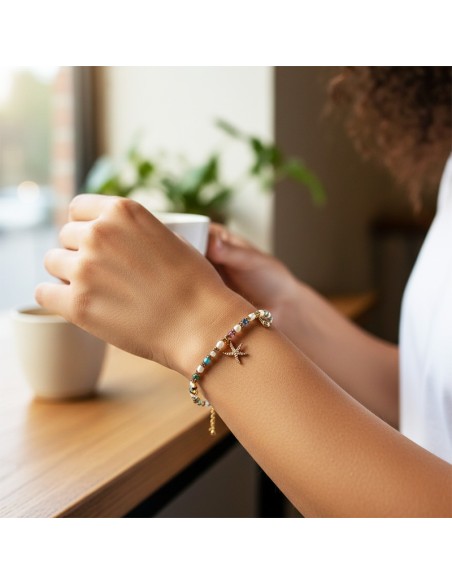 Bracelet étoile de mer, pierres et perles d'eau douce