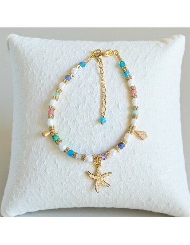 Bracelet étoile de mer, pierres et perles d'eau douce