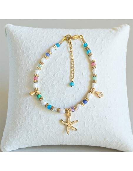 Bracelet étoile de mer, pierres et perles d'eau douce