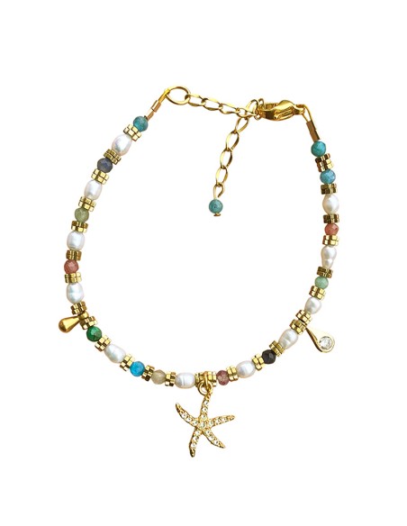 Bracelet étoile de mer, pierres et perles d'eau douce