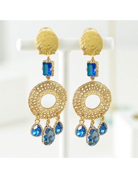 Boucle d'oreille clip pendante Blue Lights