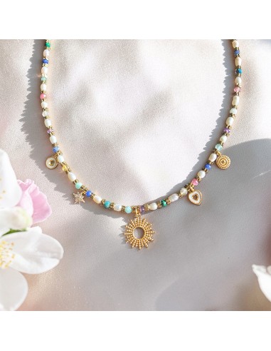 Collier Bohème perles d'eau douce et pierres fines