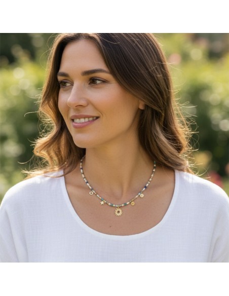 Collier Bohème perles d'eau douce et pierres fines