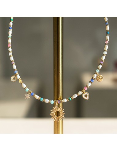 Collier Bohème perles d'eau douce et pierres fines