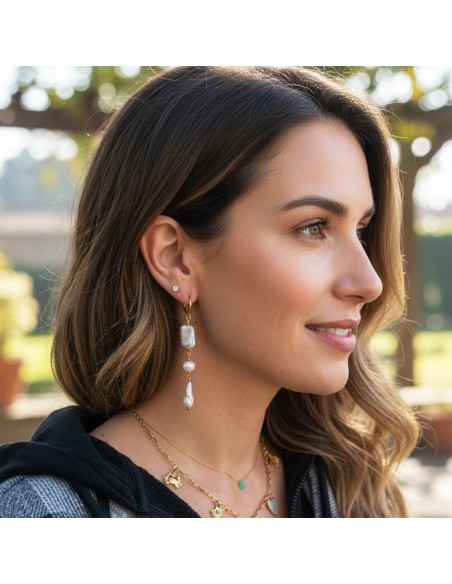 Boucles d'oreilles clips pendantes Perles d'eau douce Biwa