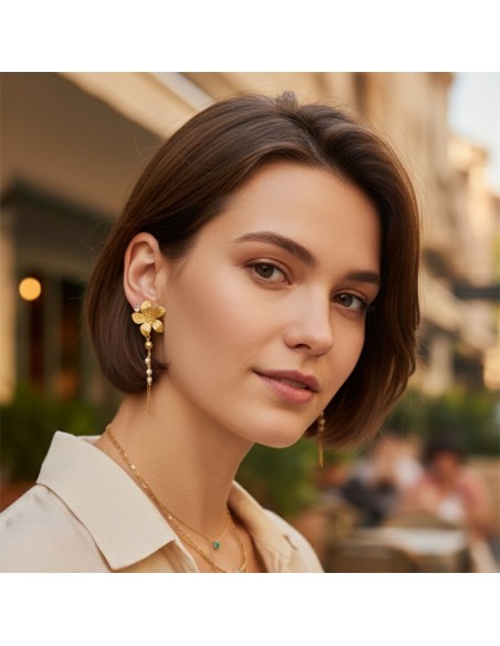 Boucles d'oreilles à clips Fleur pendante