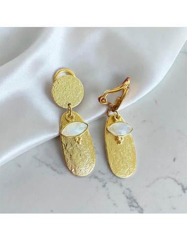 Boucle d'oreille à clip pierre de lune et plaqué or