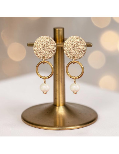 Boucle d'oreille à clip avec perle et anneau en acier inoxydable