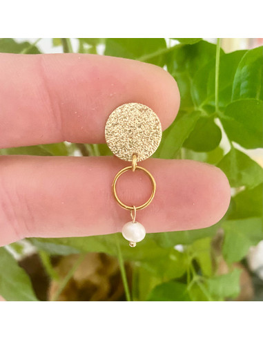 Boucle d'oreille à clip avec perle et anneau en acier inoxydable 2