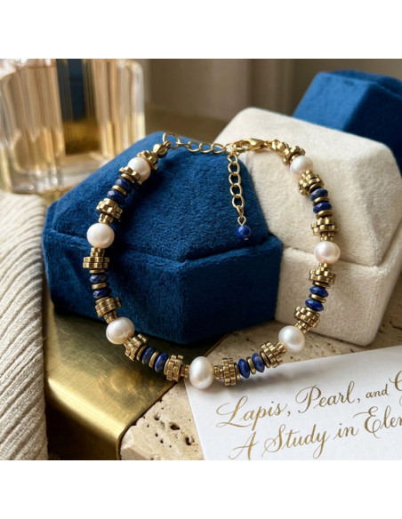 Bracelet lapis et perle d'eau douce