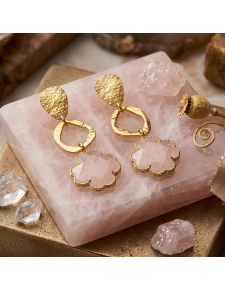 Boucles d'oreilles clips Fleurs de Quartz/Jade