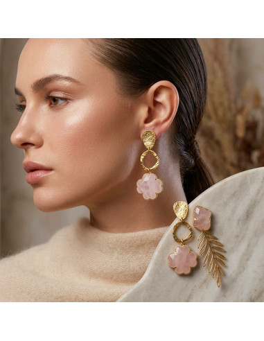 Boucles d'oreilles clips Fleurs de Quartz/Jade
