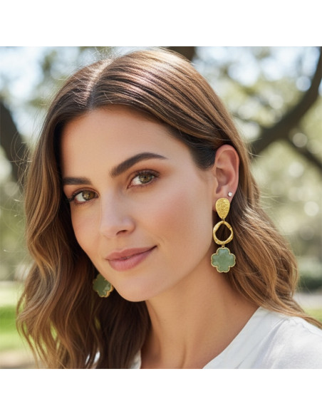 Boucles d'oreilles clips Fleurs de Quartz/Jade