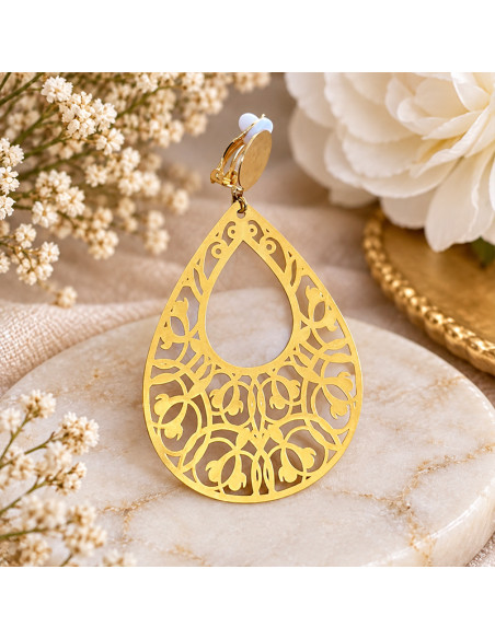 Boucle d'oreille clip dorée d'Orient