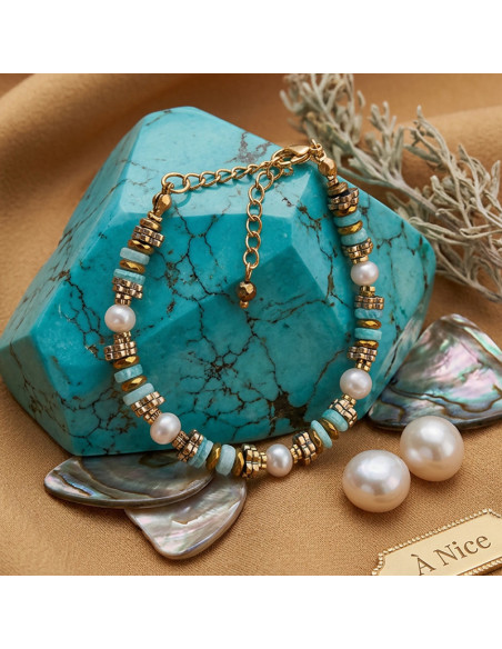 Bracelet amazonite et perles d'eau douce