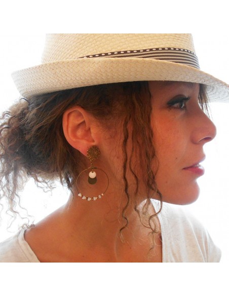 boucle d'oreille clip créole bronze beige