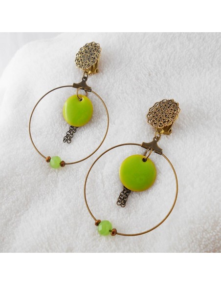 boucle d'oreille clip zen verte