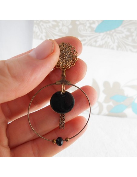 Boucle d'oreille clip Zen noire