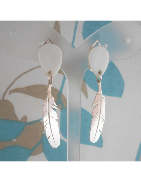 Boucle d'oreille clip plume argent
