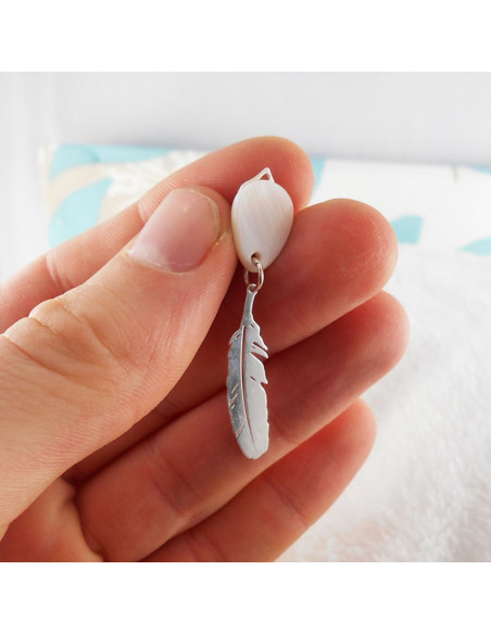 Boucle d'oreille clip plume argent