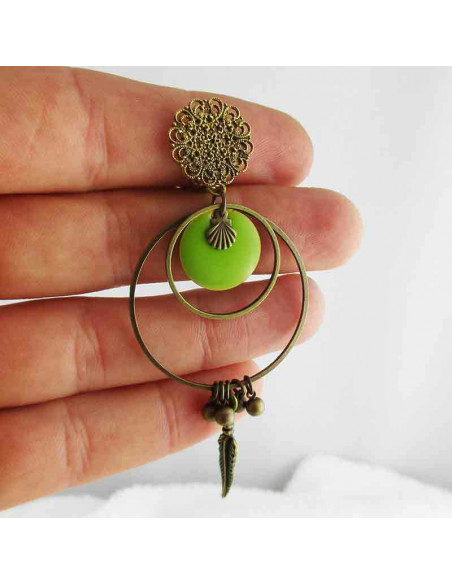 Boucles d'oreilles clips Palais d'Eté vertes