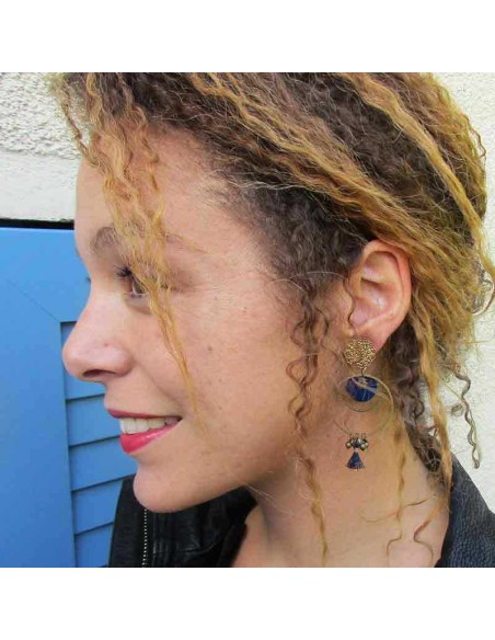 Boucles d'oreilles clips Palais d'Eté bleu