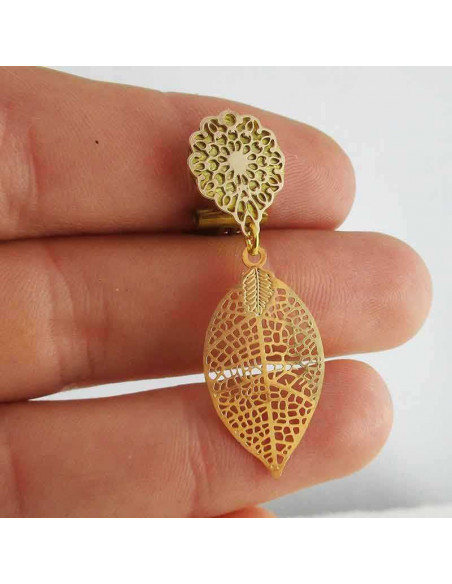 boucles d'oreilles clips feuilles dorées